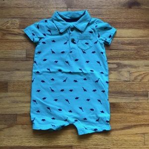 carter’s | teal dino short onesie | size 6-9 mo